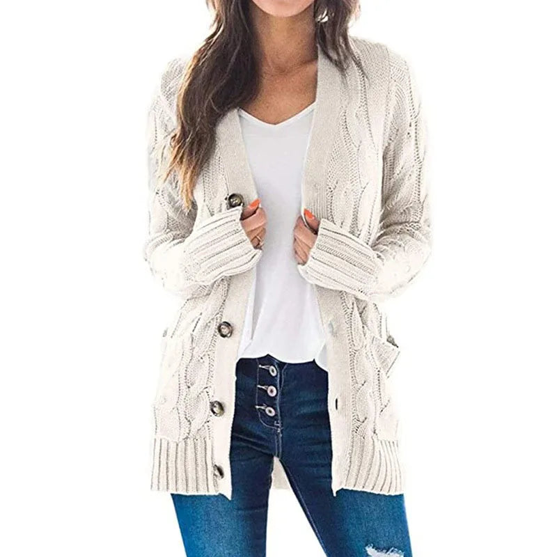 Cardigan Torsadé Bleu Clair à Poches pour Femme - INPETAL