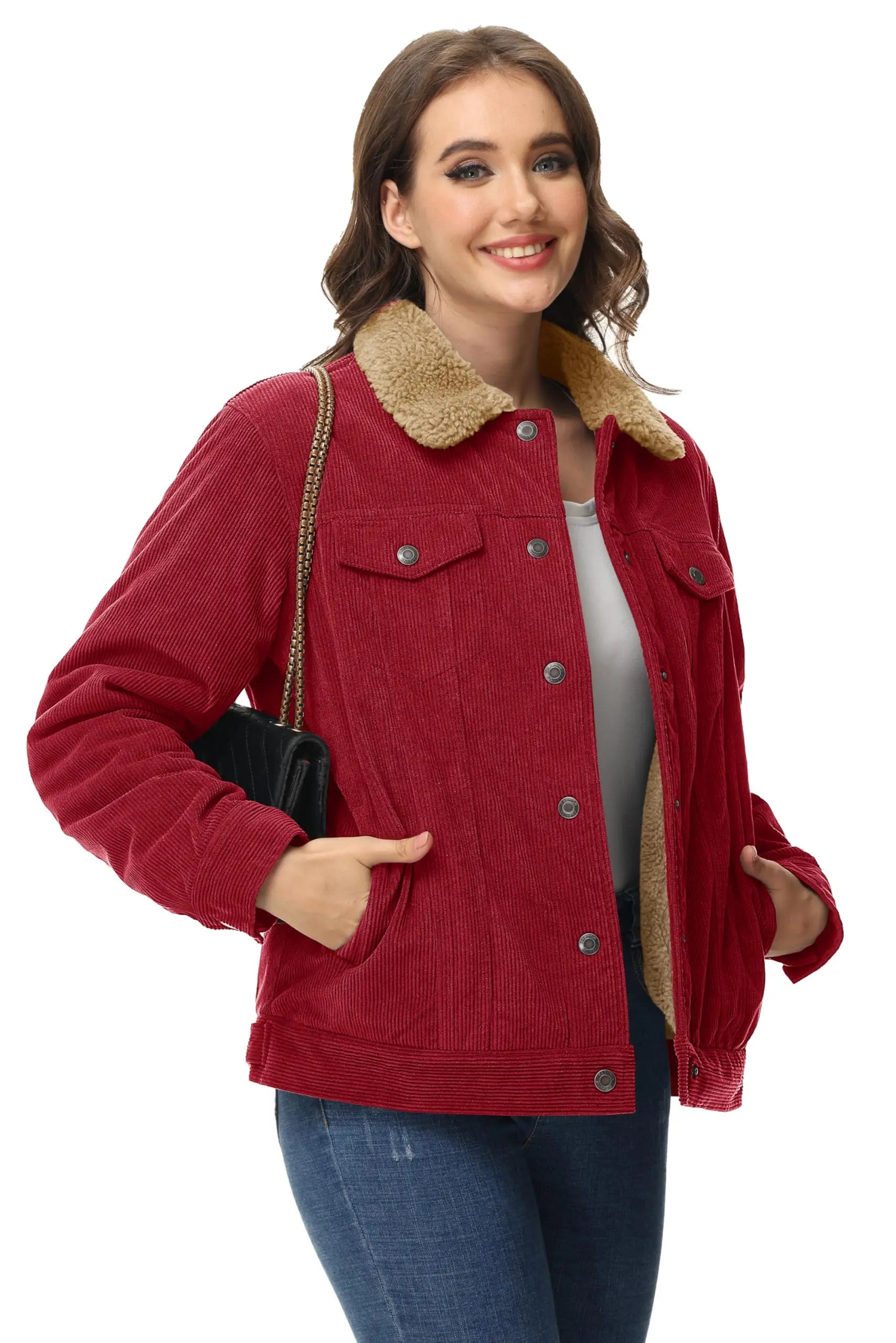 Veste Lourde en Velours Côtelé Doublée Polaire Sherpa pour Femme