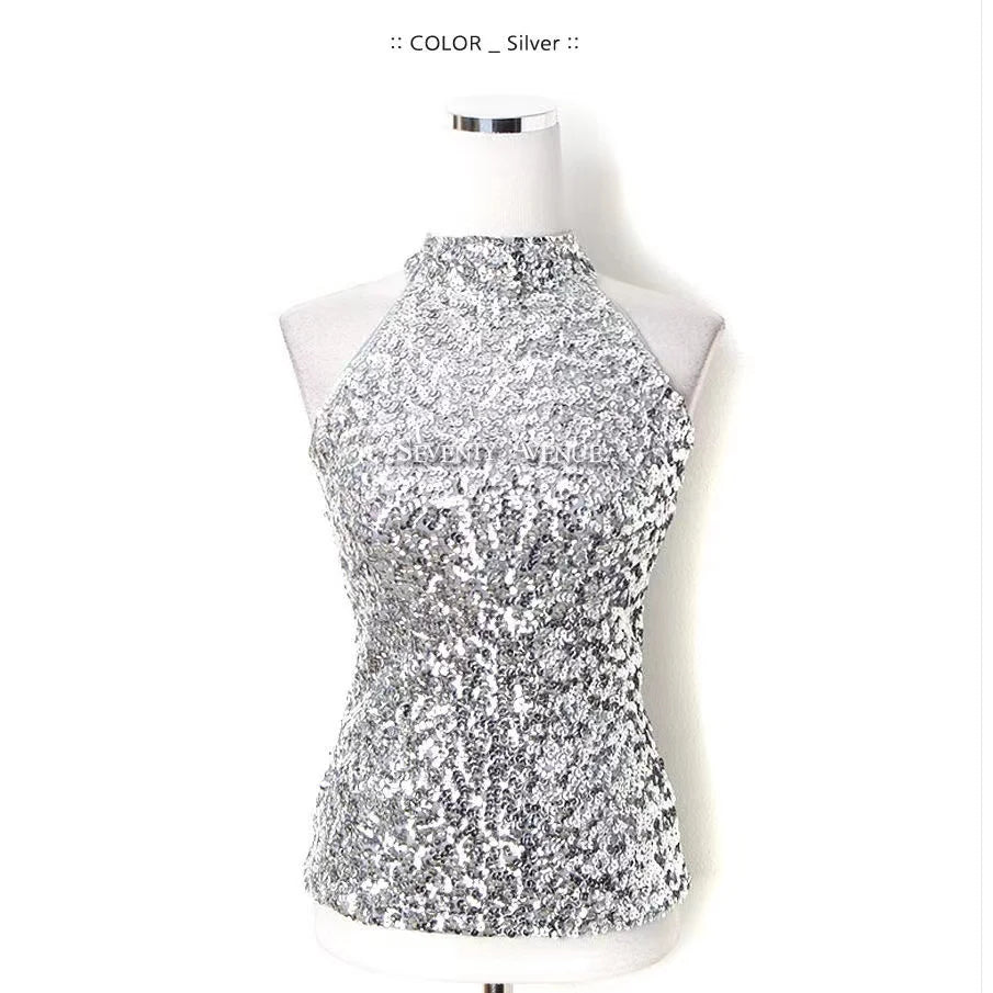 Débardeur Paillettes Femme - Top Clubwear Sexy