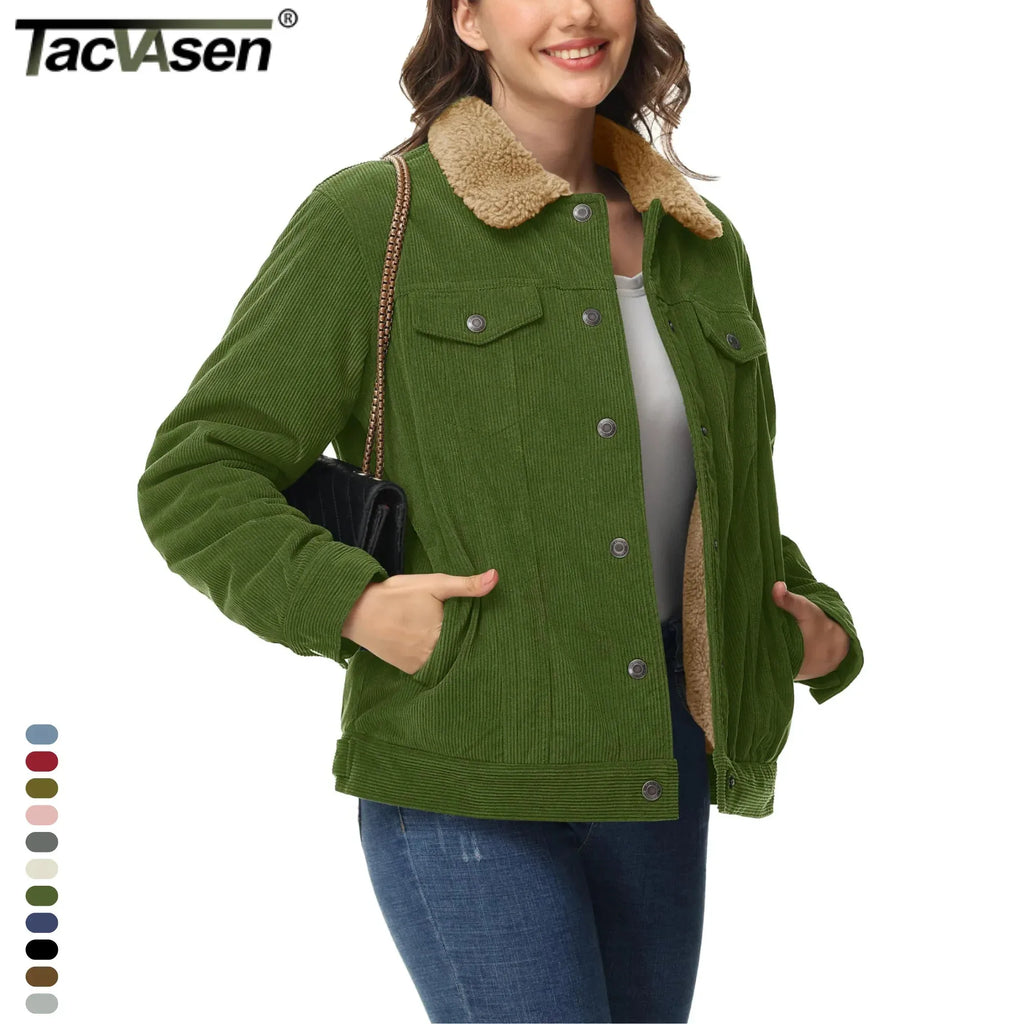 Veste Lourde en Velours Côtelé Doublée Polaire Sherpa pour Femme