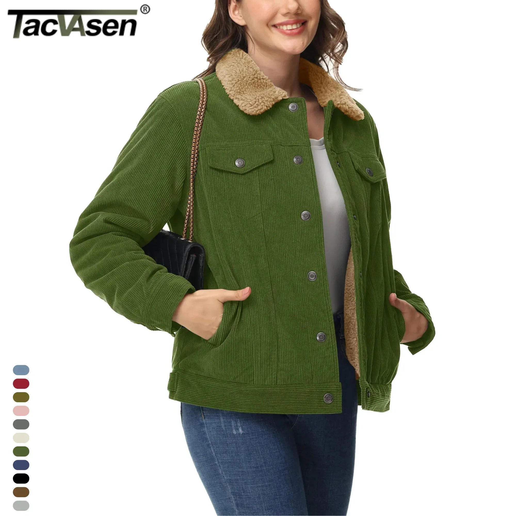 Veste Lourde en Velours Côtelé Doublée Polaire Sherpa pour Femme