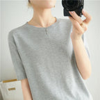 Pull Manches Courtes 100% Coton Femme - T-Shirt Col Rond