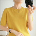 Pull Manches Courtes 100% Coton Femme - T-Shirt Col Rond