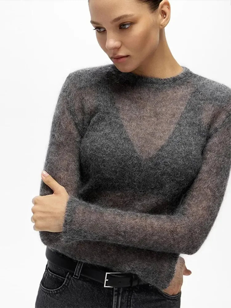 Pull Élégant en Maille Fine pour Femme – Chandail Doux en Laine et Mohair Coupe Ajustée