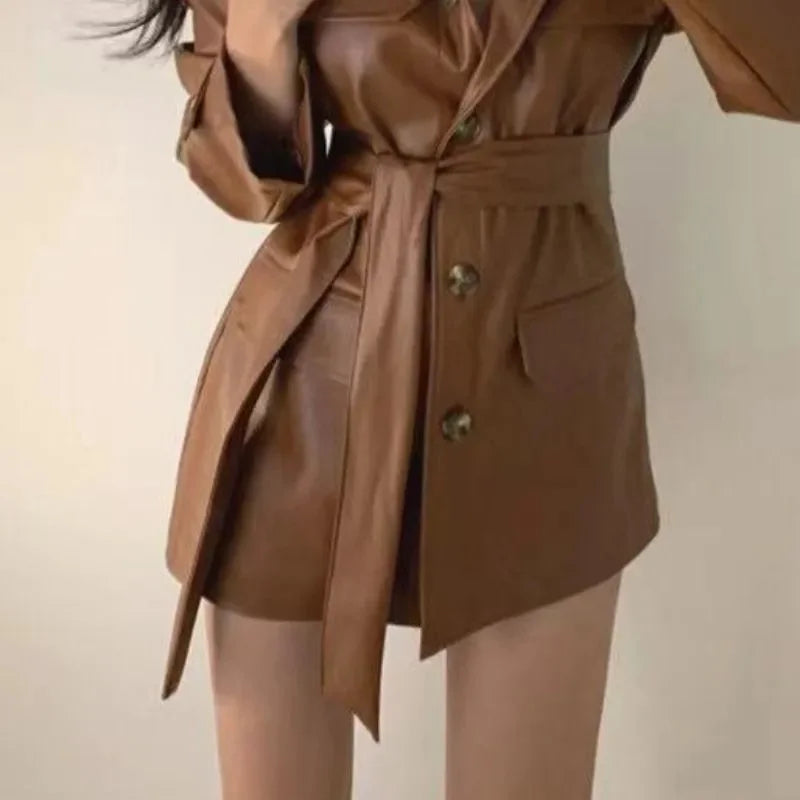 Veste en cuir chic coréenne pour femme, coupe ajustée, style motard, en similicuir PU, coupe-vent, pour le printemps et l'automne