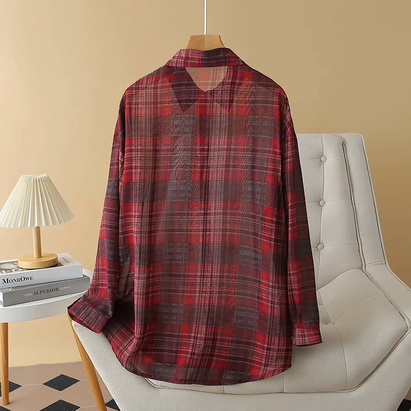 Chemise à Carreaux en Mousseline Légère pour Femme – Look d'Été Décontracté Fictitni