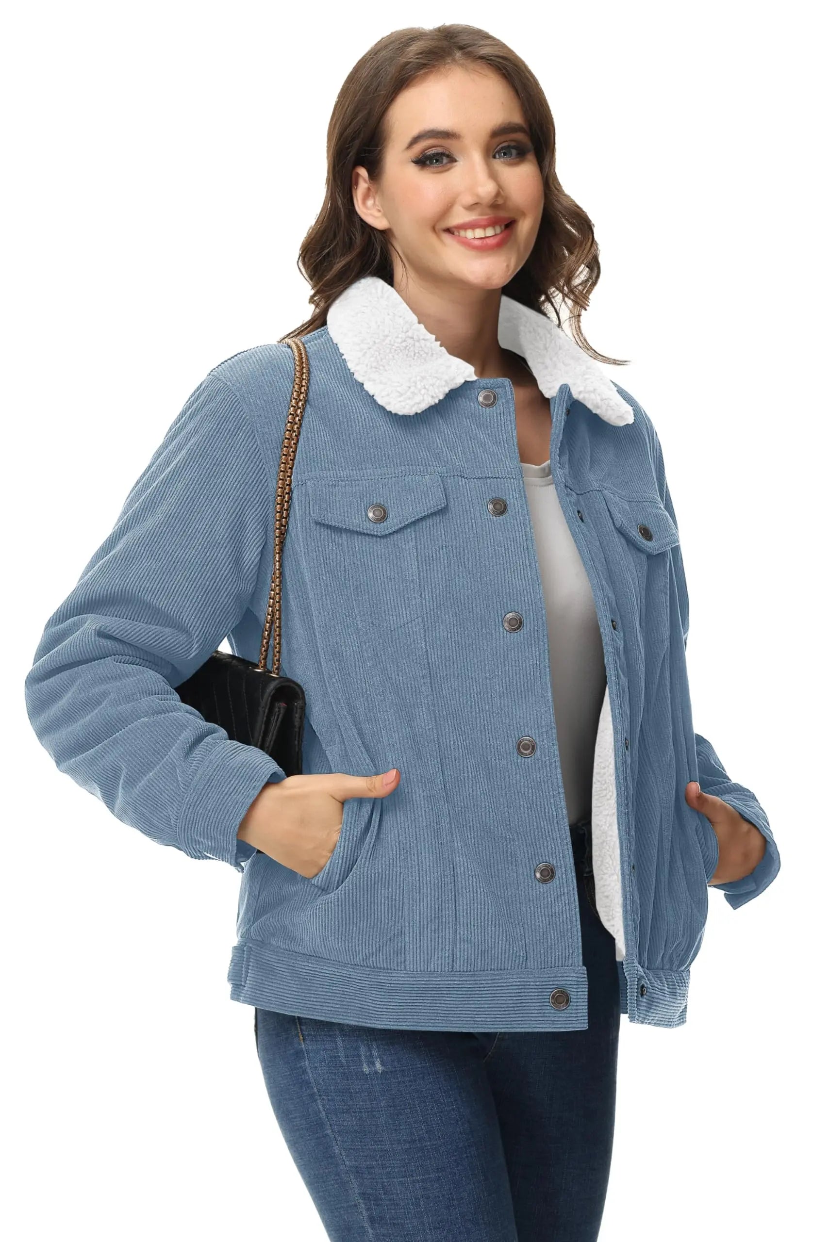 Veste Lourde en Velours Côtelé Doublée Polaire Sherpa pour Femme