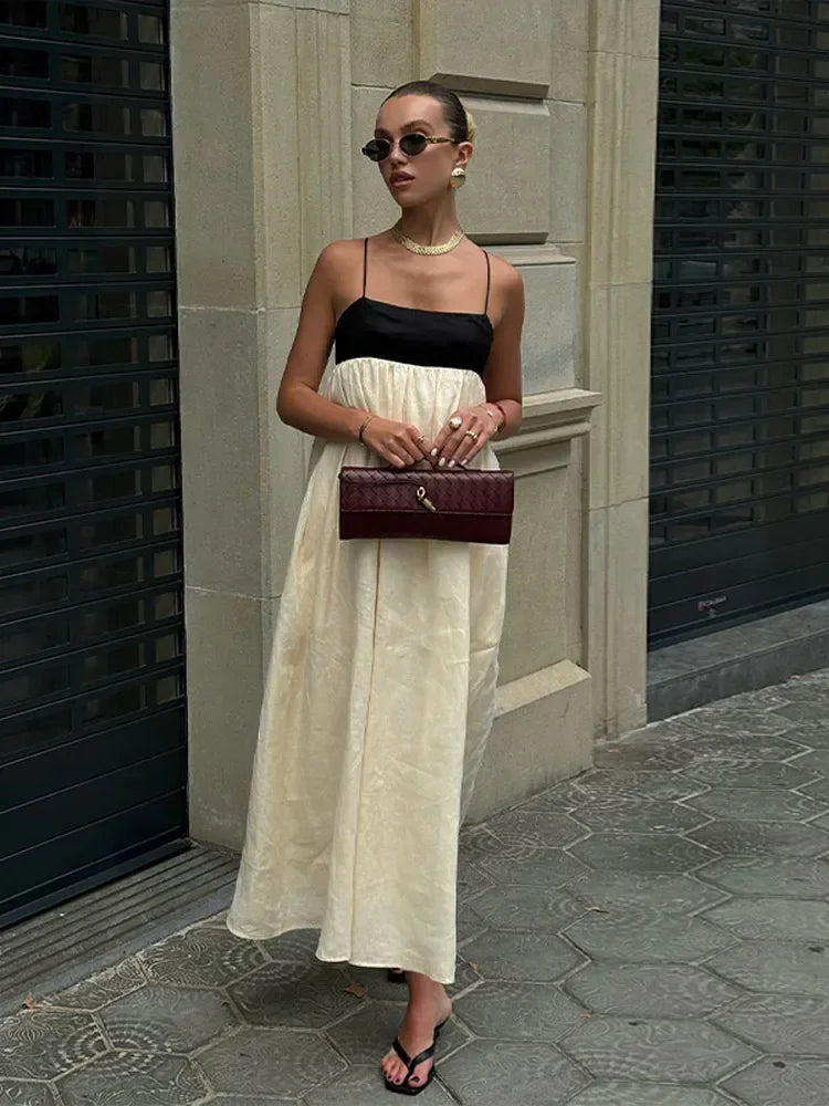 Robe Longue à Bretelles pour Femme – Robe d'Été Dos Nu à Col Carré et Taille Haute Empire