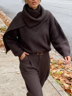 Pull Chic Marron à Col Écharpe – Élégance Bureau & Quotidien