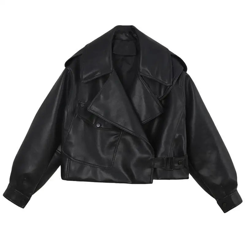 Femmes Pu Faux cuir manteaux veste col rabattu poches Vintage Moto Biker manteau vêtements d'extérieur femme automne 2025 Streetwear