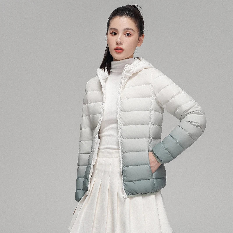 Doudoune dégradée pour femme, veste à capuche ultra légère, coupe couvertes, maintien au chaud, créateur de luxe, automne, hiver, nouvelle mode, 2022
