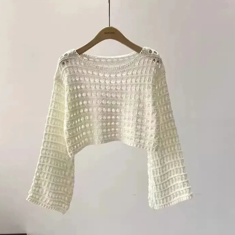 Haut de Plage en Maille Ajourée Style Boho - Crop Top Crochet