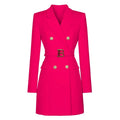 Blazer Long Ceinturé à Double Boutonnage pour Femme – Veste de Bureau Chic et Ample Coupe Robe Veste