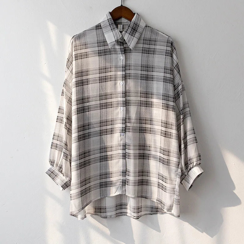Chemise à Carreaux en Mousseline Légère pour Femme – Look d'Été Décontracté Fictitni