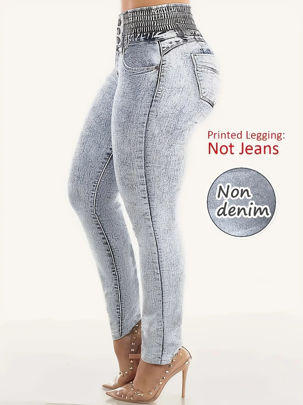Legging Faux Jean Imprimé Denim – Confort Yoga & Sports de Plein Air