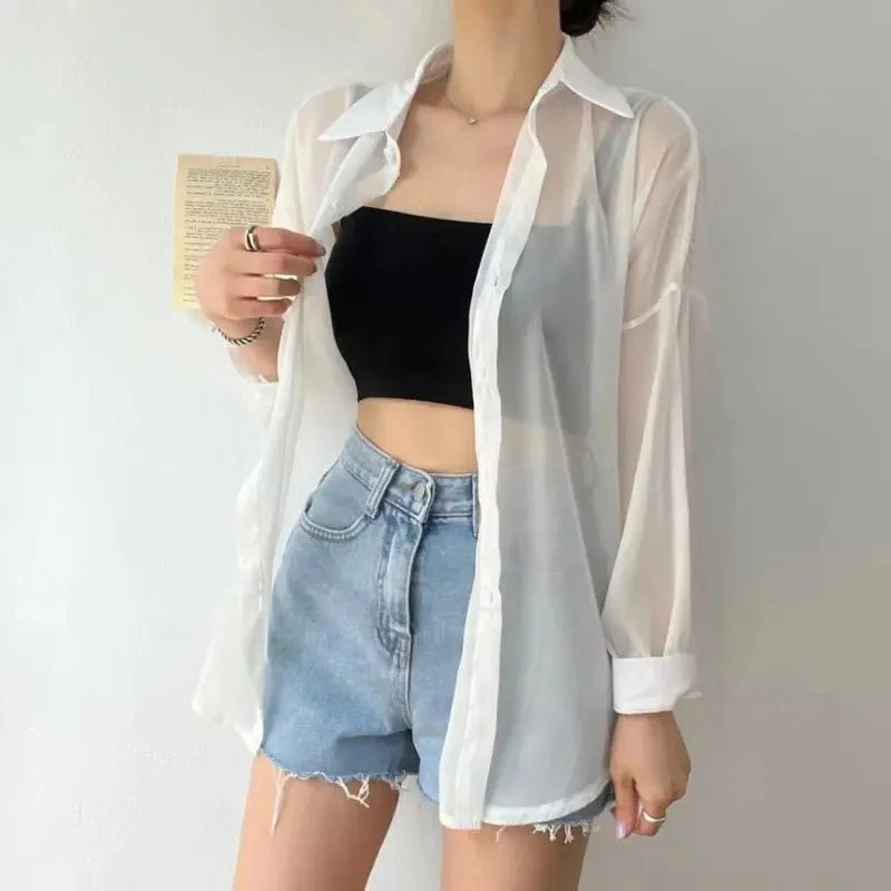 Chemise d'Été en Soie Perlée Rafraîchissante – Protection Solaire et Confort Absolu