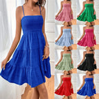 Robe mini bustier smockée à bretelles spaghetti style Y2K pour femme, robe évasée à volants superposés, tenue décontractée d'été pour les vacances et la plage