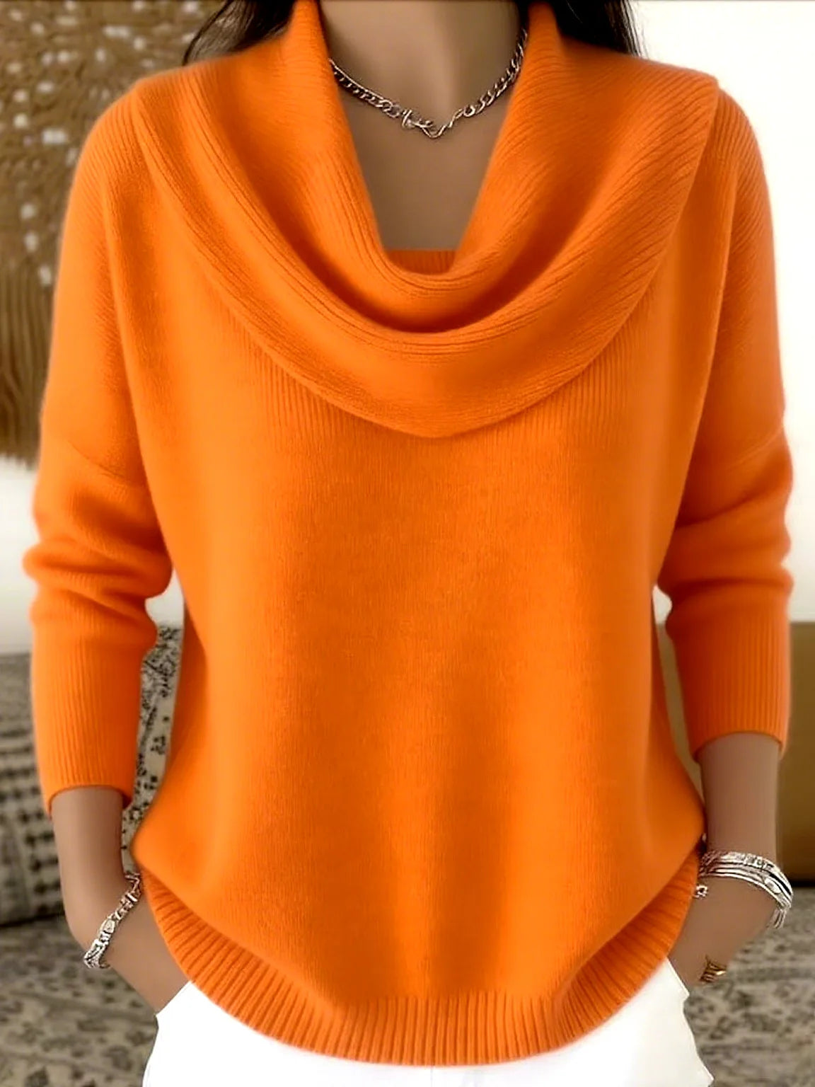 Pull Ample Col U/V Décontracté – Style Casual & Polyvalent
