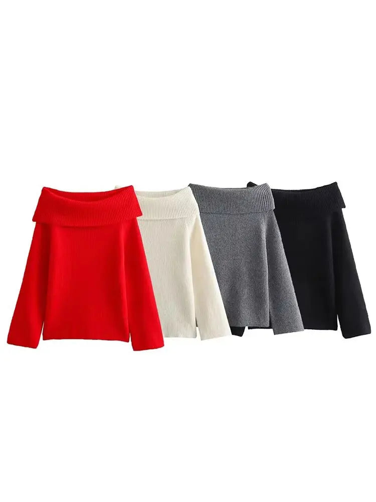 Pull Tricoté Épaules Dénudées Style Chic et Décontracté