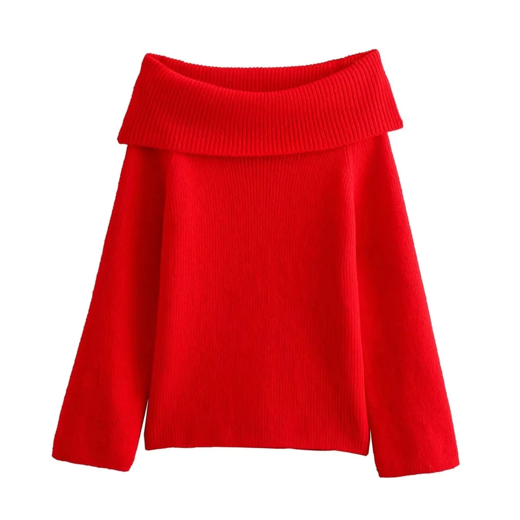 Pull Tricoté Épaules Dénudées Style Chic et Décontracté