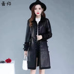 Veste en cuir de longueur moyenne coréenne pour femme, haut en peluche et optique, coupe couvertes, luxe léger, veste amincissante, automne et hiver, nouveau