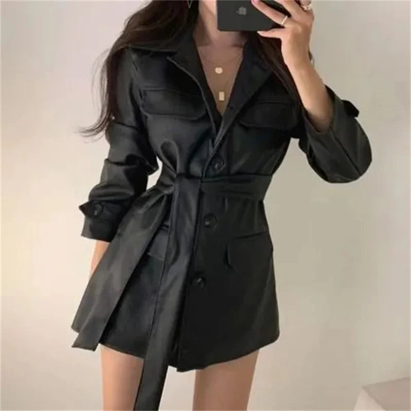 Veste en cuir chic coréenne pour femme, coupe ajustée, style motard, en similicuir PU, coupe-vent, pour le printemps et l'automne