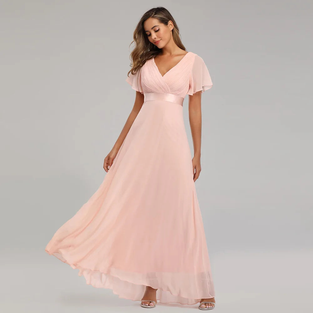 Robe de Soirée Grande Taille pour Femme – Robe de Fête Élégante en Mousseline à Col en V et Longueur au Sol