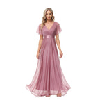 Robe de Soirée Grande Taille pour Femme – Robe de Fête Élégante en Mousseline à Col en V et Longueur au Sol