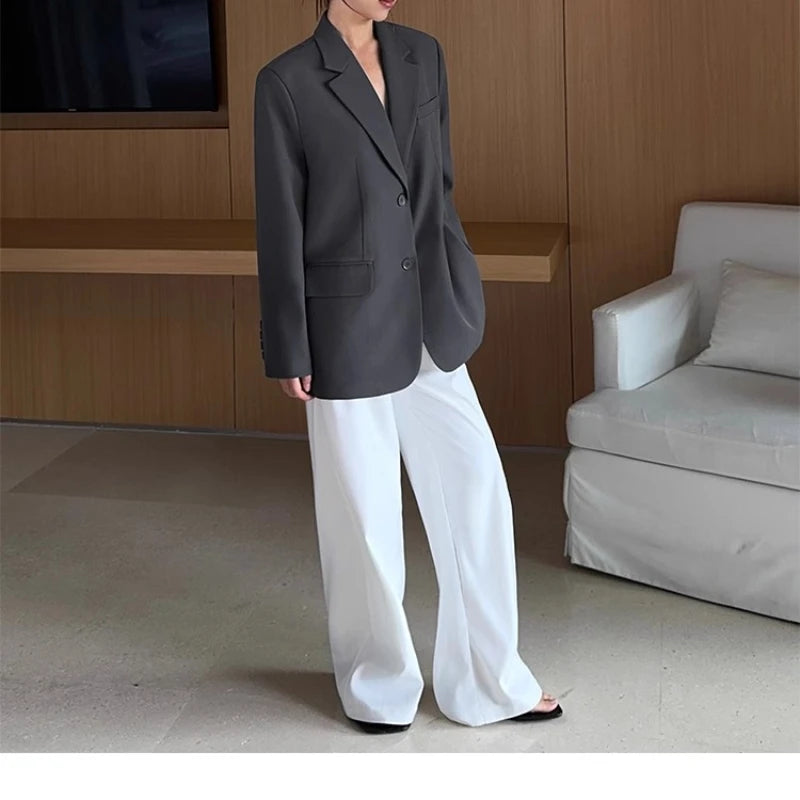 Pantalon de Costume Fluide Multicolore Taille Haute – Élégance Ample et Décontractée