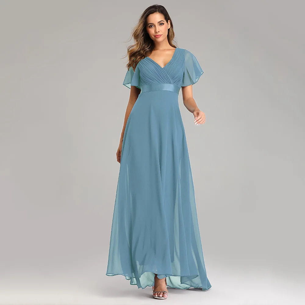 Robe de Soirée Grande Taille pour Femme – Robe de Fête Élégante en Mousseline à Col en V et Longueur au Sol