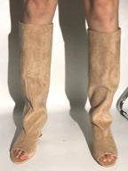 2025 haute qualité Peep Toe femmes genou bottes bout rond compensées daim femme bottes longues fête mariage polyvalent femme chaussures