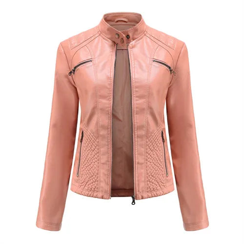 Nouvelle veste en PU pour femme, couleur lavande, manches longues, 2026, vestes en cuir de moto tendance, manteau rouge, vêtements d'extérieur noirs.