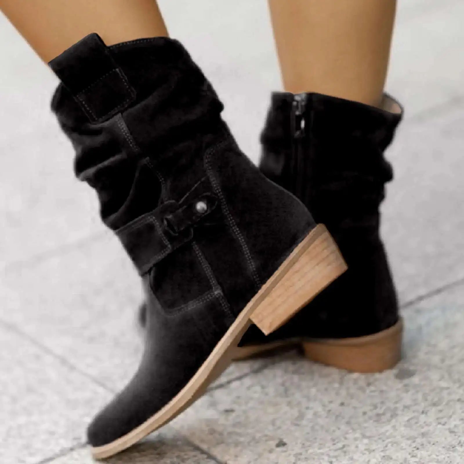 Bottines de Cowboy en Faux Daim Abricot – Style Western Chic d'Hiver