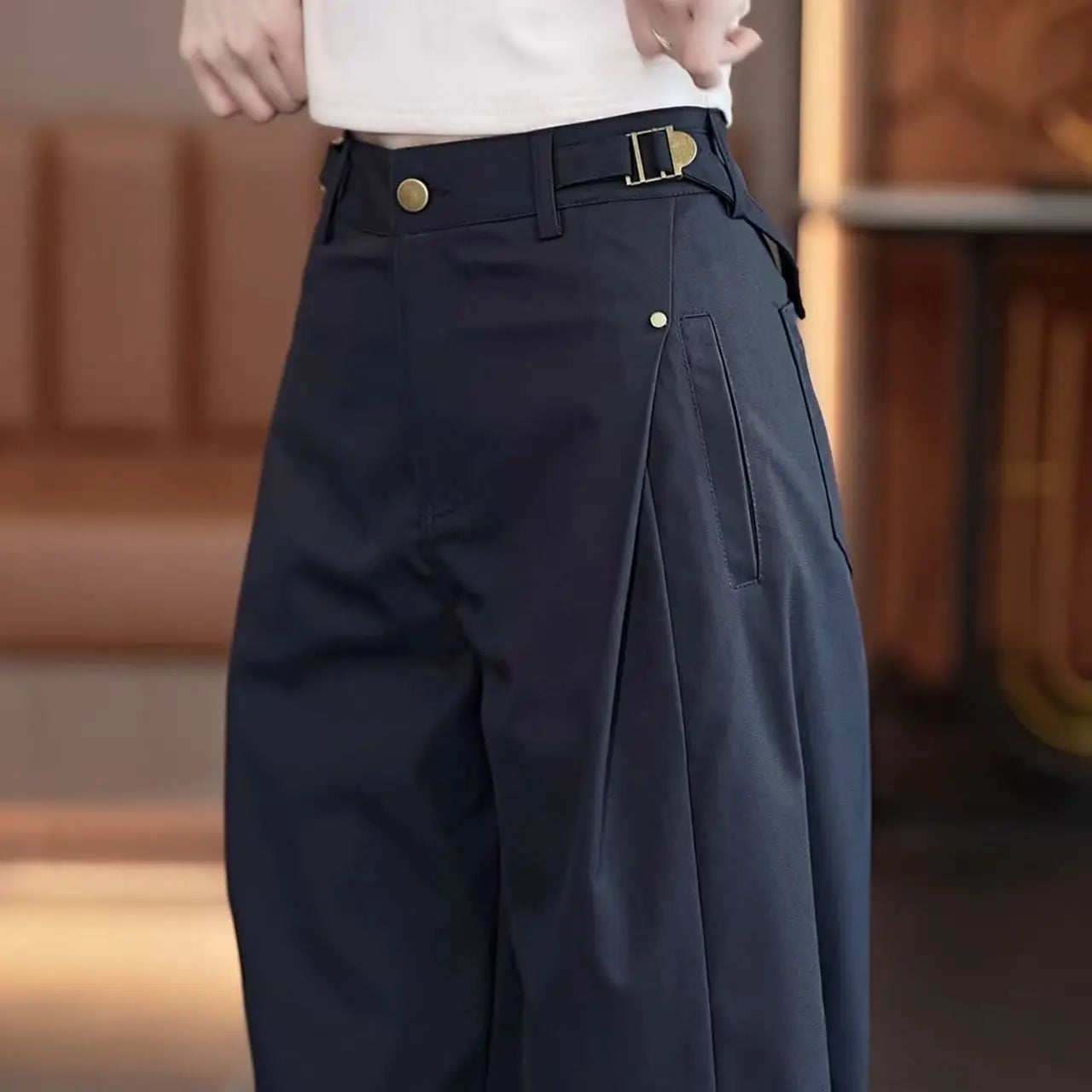Pantalon Large Vert Armée Taille Haute - Style Streetwear Chic