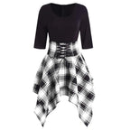 Robe Gothique à Carreaux pour Femme – Robe Asymétrique à Lacets Style Punk Tartan Harajuku