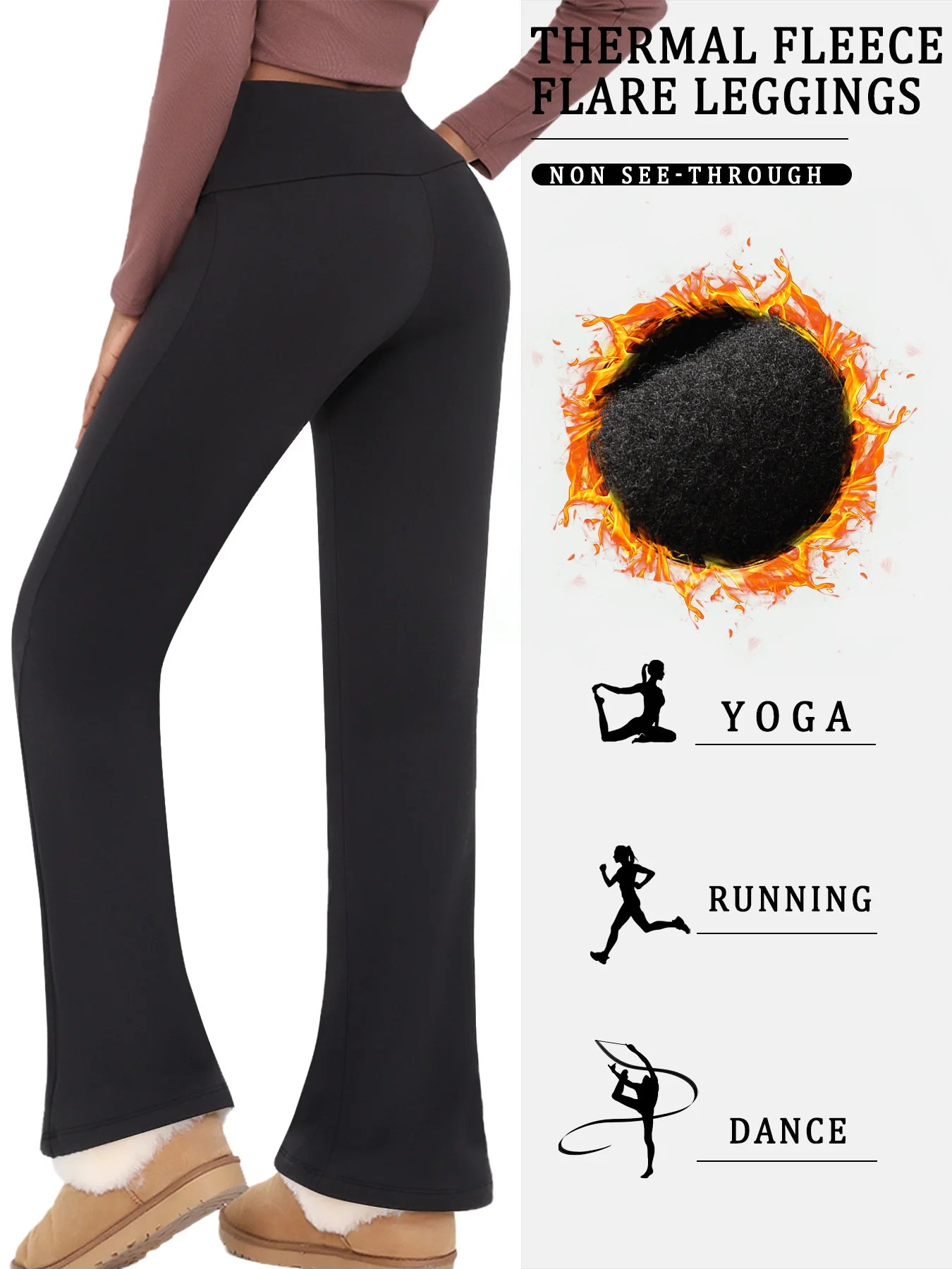 Leggings Évasés Thermiques en Polaire pour Femme – Coupe Bootcut & Contrôle du Ventre
