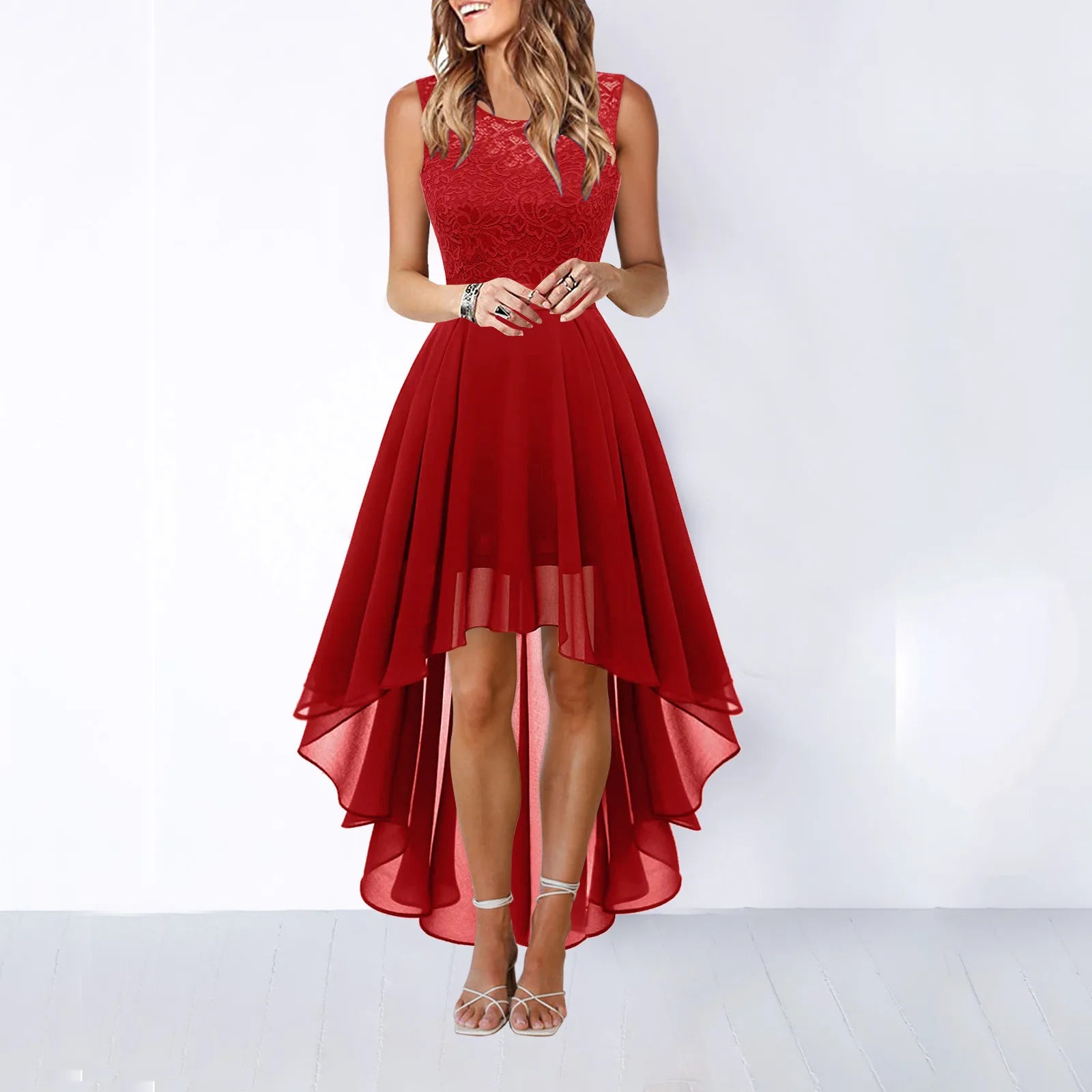 Robe de Soirée Vintage en Dentelle pour Femme – Robe Formelle de Demoiselle d'Honneur avec Ourlet Irrégulier