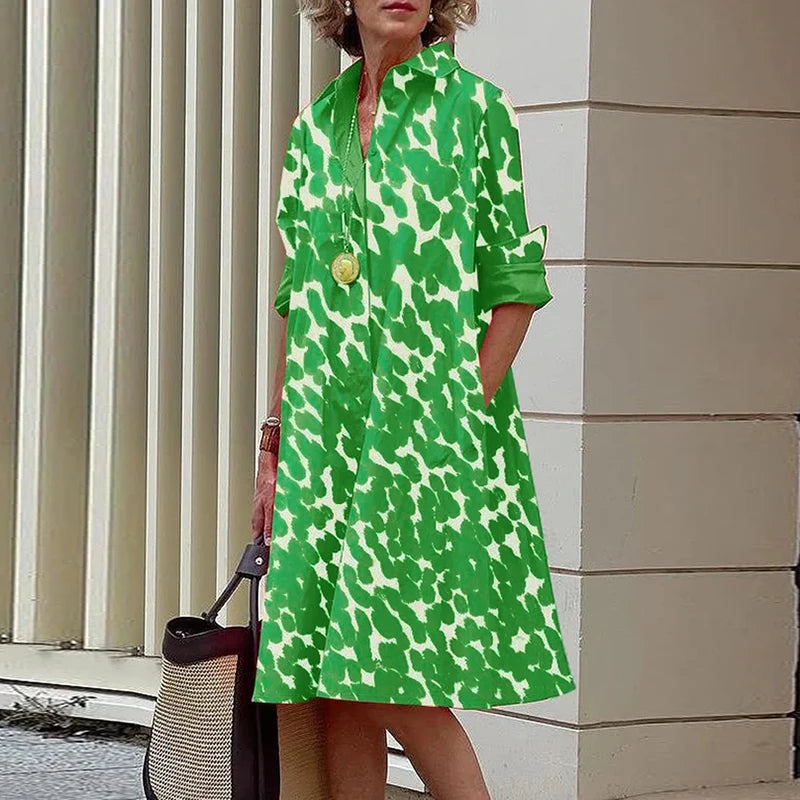 Robe Chemise Mi-Longue à Manches sulfet Col Rabattu pour Femme, Tenue Élégante de Vacances avec Poches, Printemps et Été