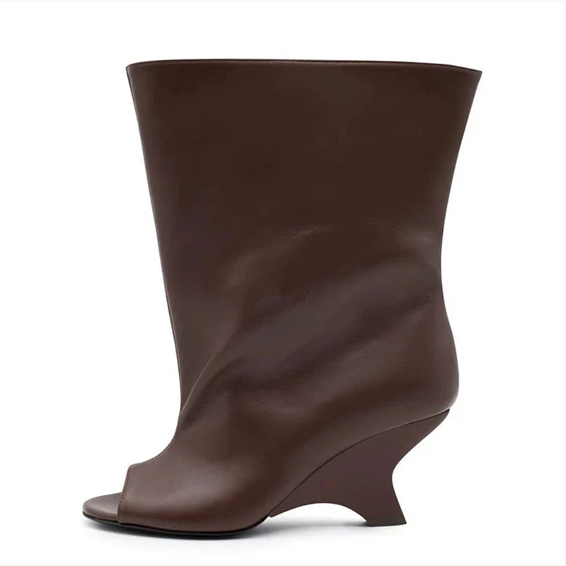 2025 haute qualité Peep Toe femmes genou bottes bout rond compensées daim femme bottes longues fête mariage polyvalent femme chaussures