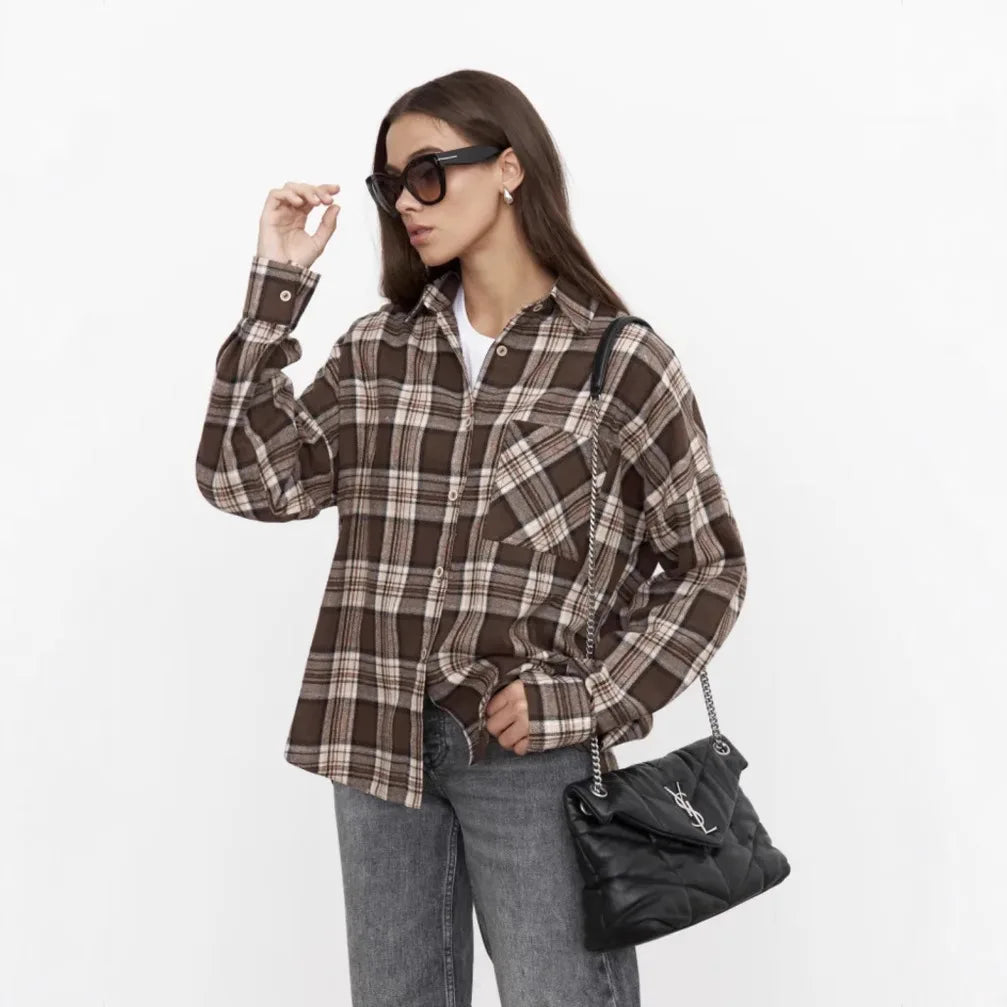 Surchemise à Carreaux et Imprimé Plaid pour Femme