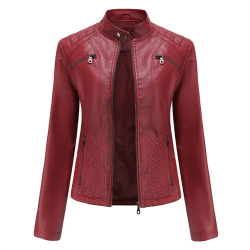 Nouvelle veste en PU pour femme, couleur lavande, manches longues, 2026, vestes en cuir de moto tendance, manteau rouge, vêtements d'extérieur noirs.
