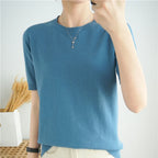 Pull Manches Courtes 100% Coton Femme - T-Shirt Col Rond