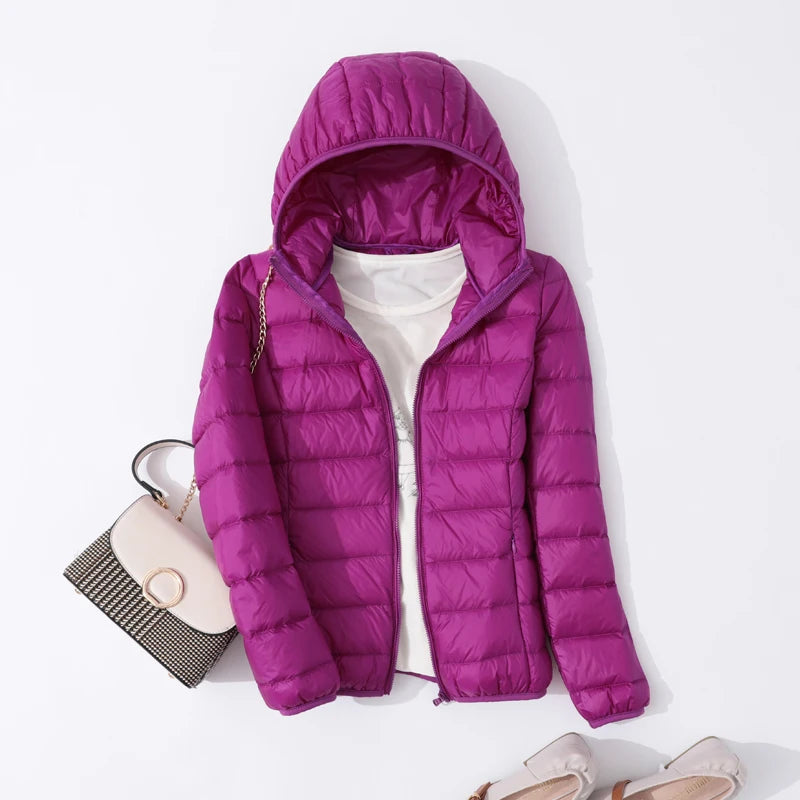 90% Ultra-léger mince doudoune femmes automne hiver mince court à capuche chaud blanc canard vers le bas manteau Parka femme vêtements d'extérieur portables