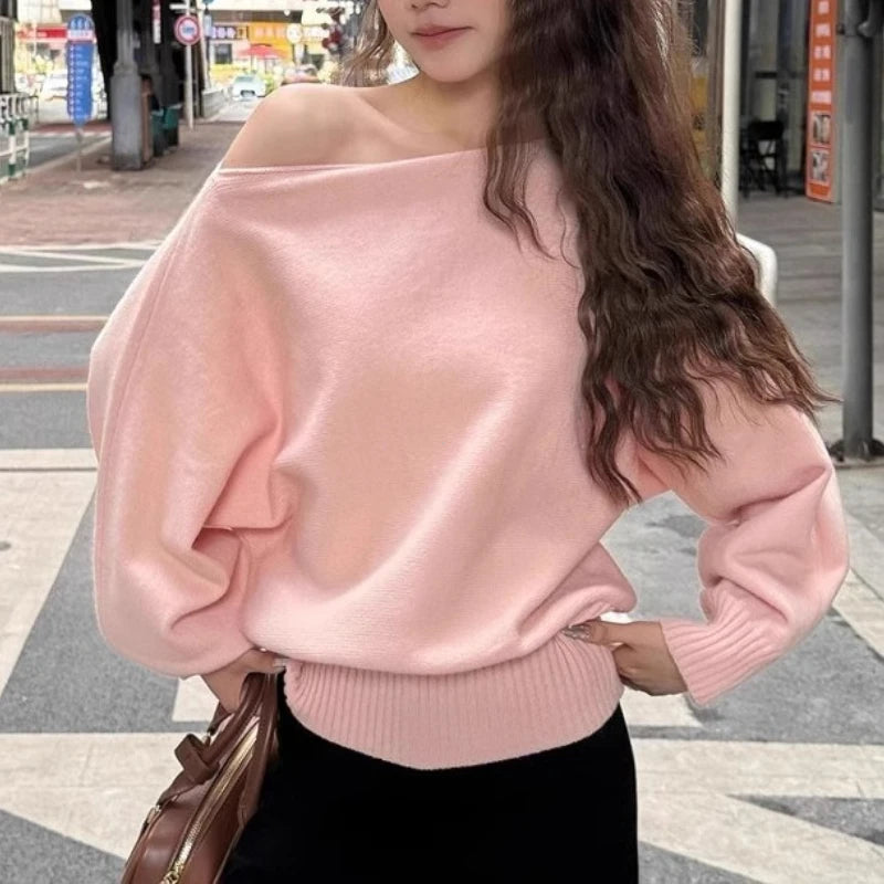 Pull Ample Épaules Dénudées Style Coréen - Dawndesslo