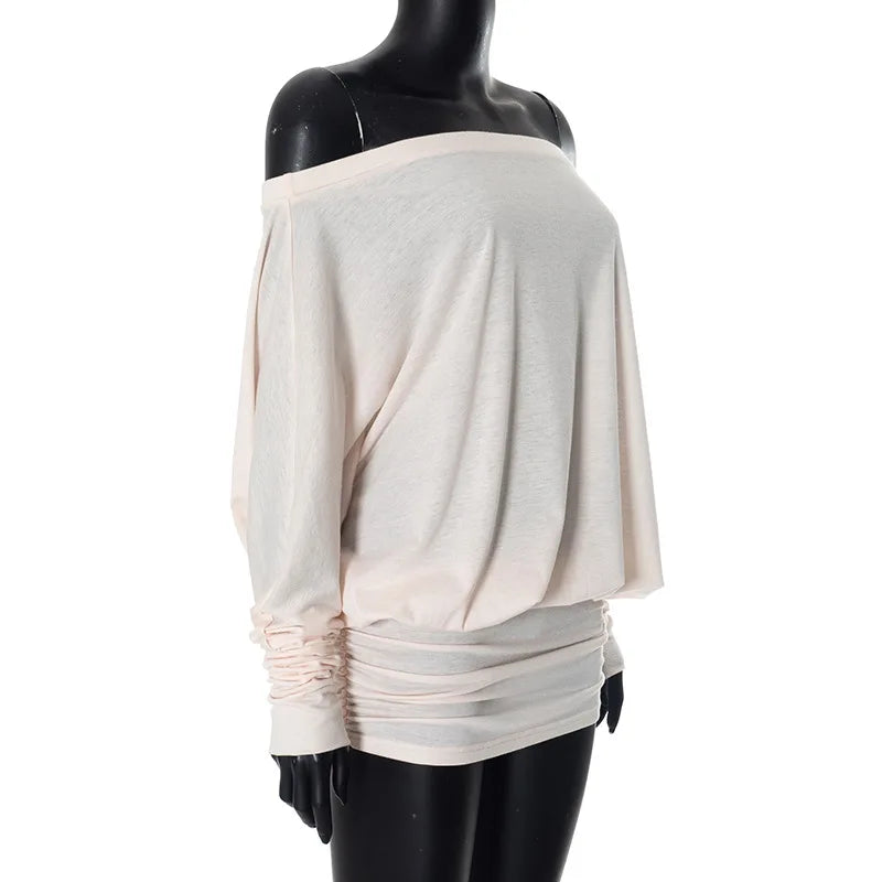 T-Shirt Asymétrique Épaule Dénudée - Haut Fluide Sexy