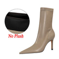 Femmes 7.5cm 10cm talons hauts bottes en cuir dame talons bas bottines courtes décapant hiver chaud neige peluche bout pointu chaussures