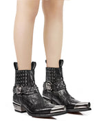 Bottes Mi-Mollet Style Punk Chic à Bout Pointu et Détails Métalliques
