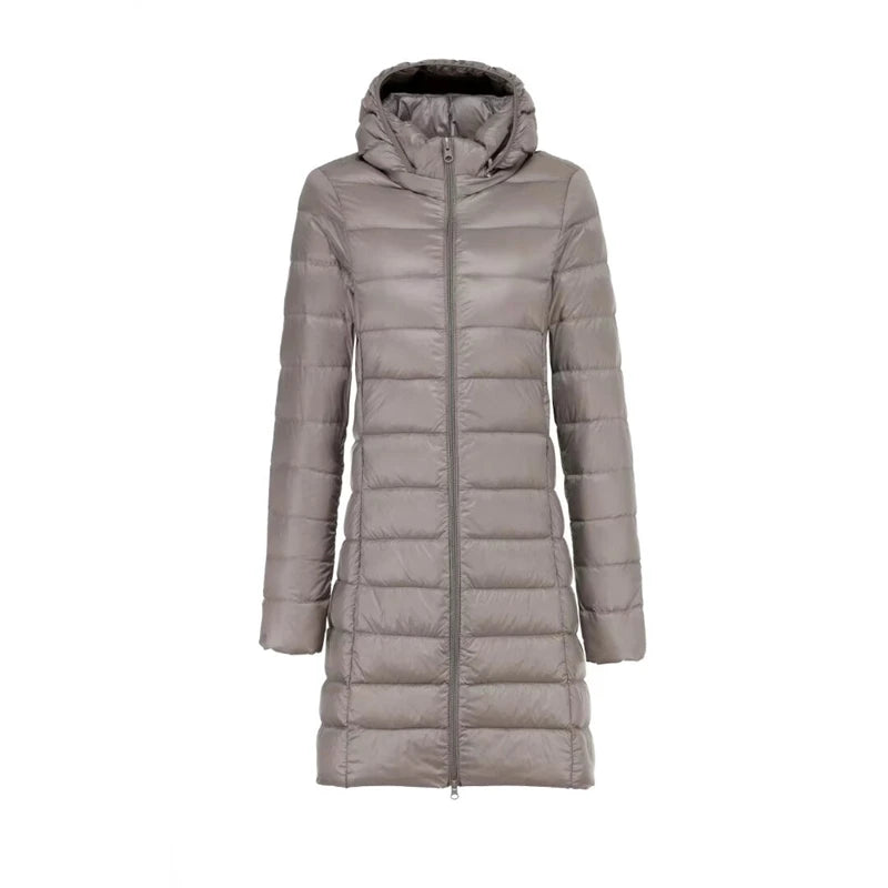 Combinaison à capuche en duvet de canard blanc pour femme, ultra légère, pliable, X-long, mère d'âge moyen, décontracté, nouvelle arrivée, 2024