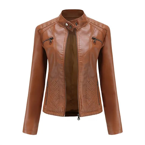 Nouvelle veste en PU pour femme, couleur lavande, manches longues, 2026, vestes en cuir de moto tendance, manteau rouge, vêtements d'extérieur noirs.
