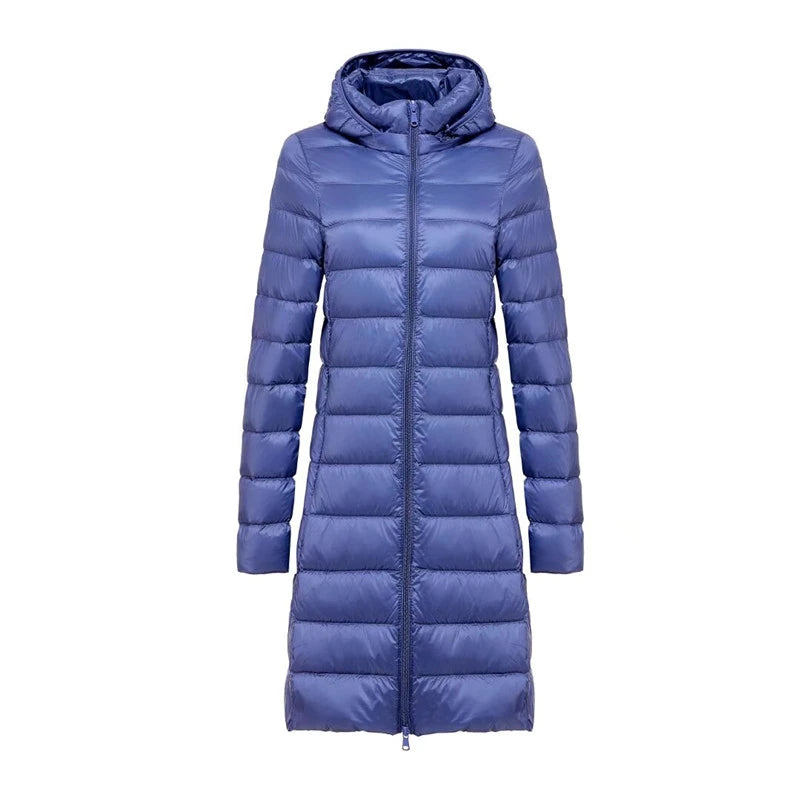 Combinaison à capuche en duvet de canard blanc pour femme, ultra légère, pliable, X-long, mère d'âge moyen, décontracté, nouvelle arrivée, 2024